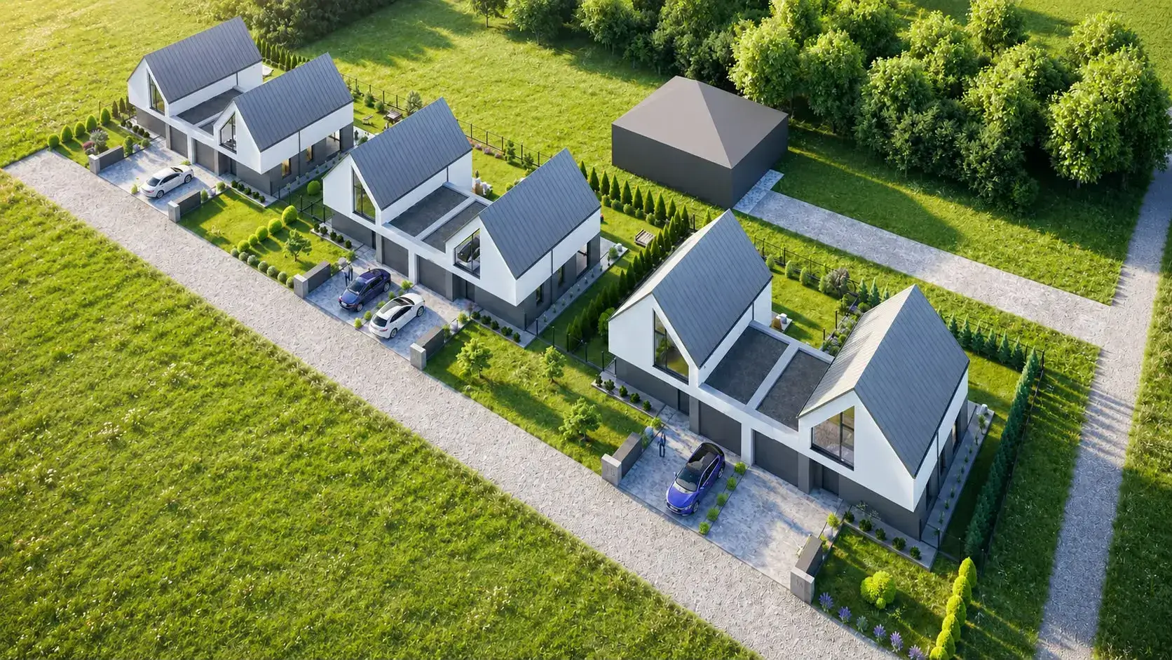Render osiedla Kłajova z widokiem z góry